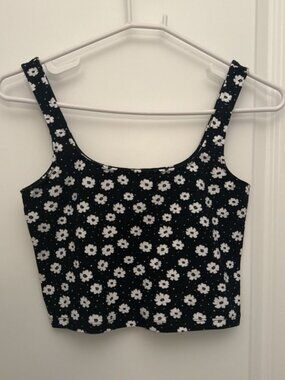 Black & White Floral Square-Neck Crop Top